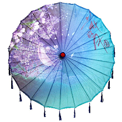 Китайский тканевый зонтик цветочный с кисточками 82х54см, №1